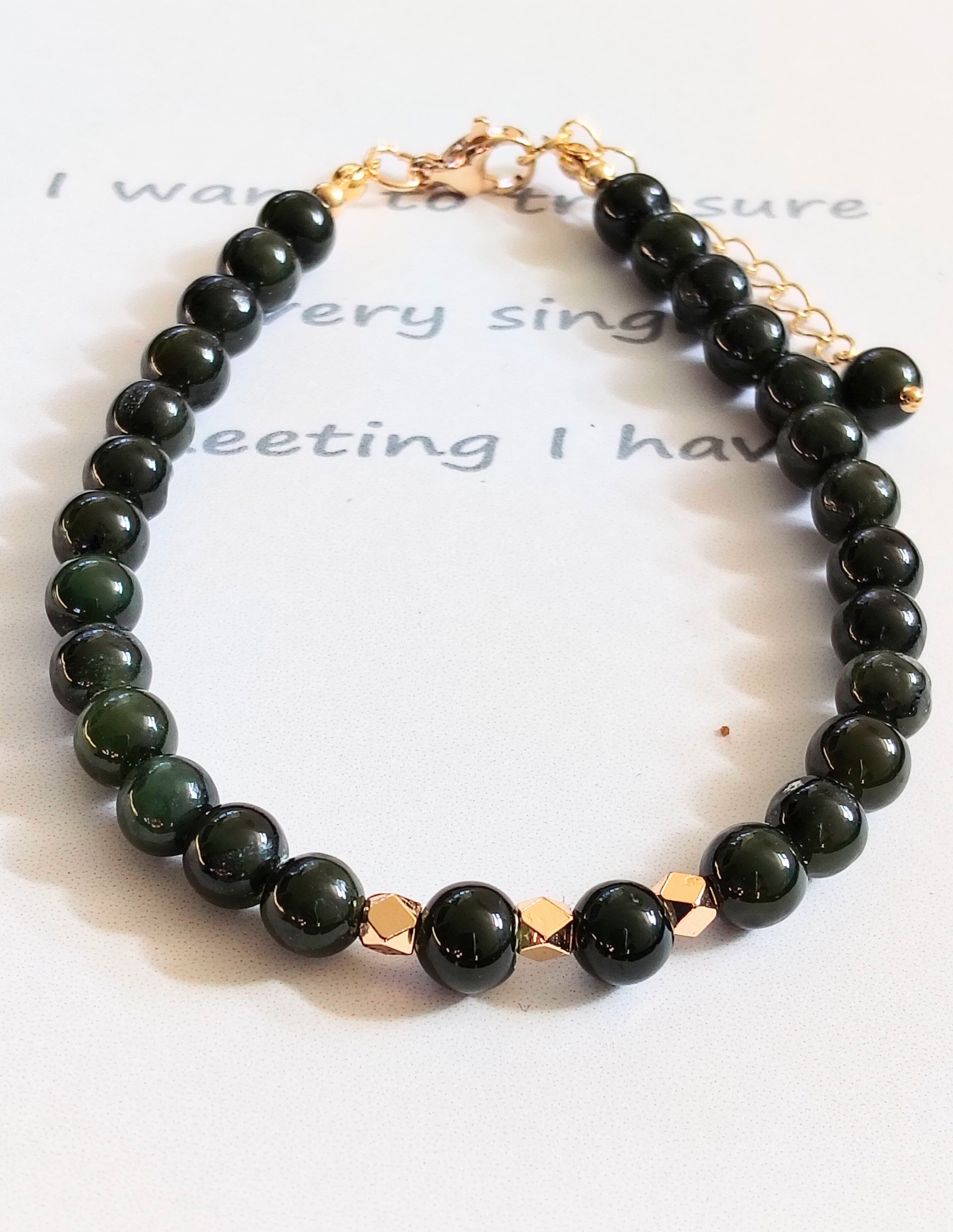 5月誕生石★ロシア産ネフライト（軟玉翡翠）・天然石ブレスレット・6ｍｍラウンド・メンズサイズ