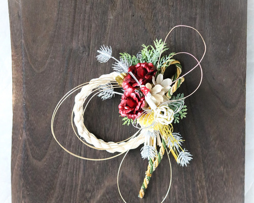 和モダンお正月飾りSサイズ 人気のシックローズの赤色のバラとマムの