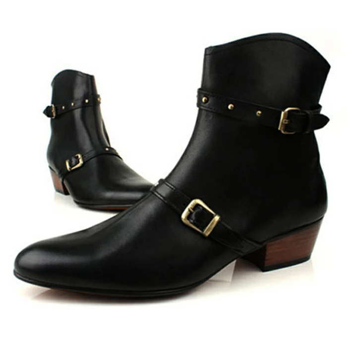 ベルトデザインサイドジップレザーブーツ ハンドメイド メンズ メンズブーツ レザー 本革