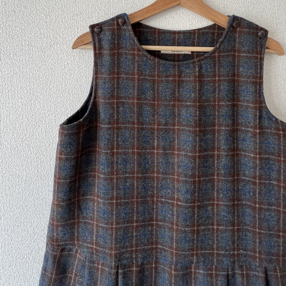 タックスカートワンピース（裏地付き）/チャコール×ブラウン系 ウール混ツイードチェック 9枚目の画像