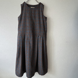 タックスカートワンピース（裏地付き）/チャコール×ブラウン系 ウール混ツイードチェック 3枚目の画像