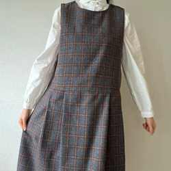 タックスカートワンピース（裏地付き）/チャコール×ブラウン系 ウール混ツイードチェック 20枚目の画像