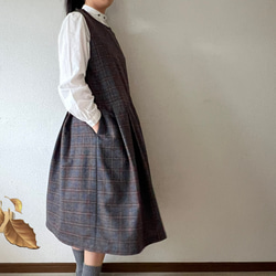 タックスカートワンピース（裏地付き）/チャコール×ブラウン系 ウール混ツイードチェック 6枚目の画像