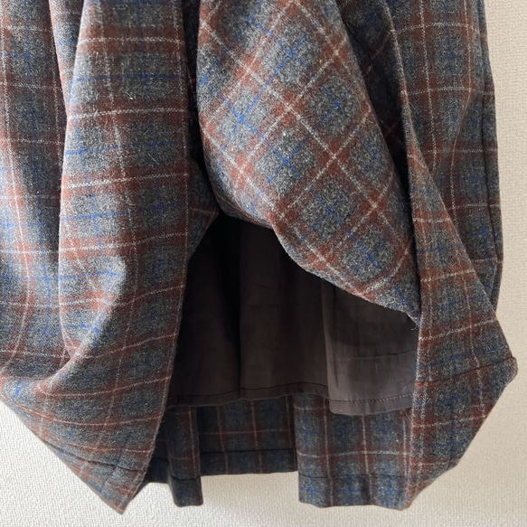 タックスカートワンピース（裏地付き）/チャコール×ブラウン系 ウール混ツイードチェック 10枚目の画像