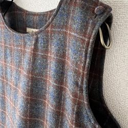 タックスカートワンピース（裏地付き）/チャコール×ブラウン系 ウール混ツイードチェック 8枚目の画像