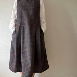タックスカートワンピース（裏地付き）/チャコール×ブラウン系 ウール混ツイードチェック 18枚目の画像