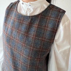 タックスカートワンピース（裏地付き）/チャコール×ブラウン系 ウール混ツイードチェック 7枚目の画像