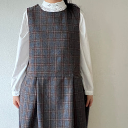 タックスカートワンピース（裏地付き）/チャコール×ブラウン系 ウール混ツイードチェック 4枚目の画像
