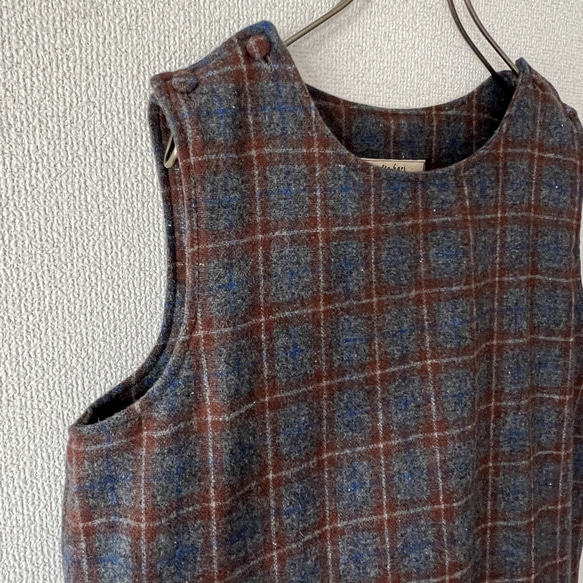 タックスカートワンピース（裏地付き）/チャコール×ブラウン系 ウール混ツイードチェック 12枚目の画像