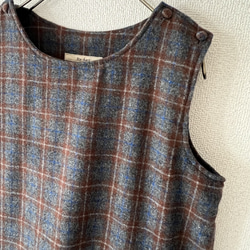 タックスカートワンピース（裏地付き）/チャコール×ブラウン系 ウール混ツイードチェック 11枚目の画像