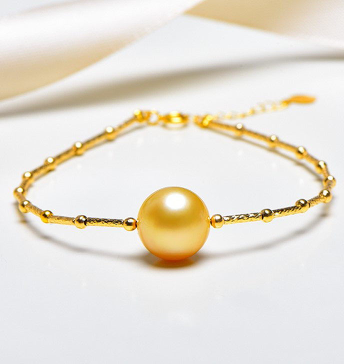 ルミナ 10-11mm 天然南洋真珠ブレスレット、18K ゴールド、オリジナルカラー、最適化されていないラウンドパールブレスレッ