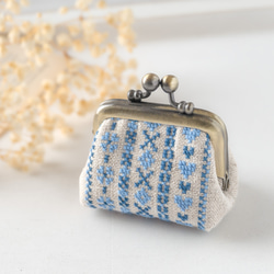 花柄刺繍のリネン巾着袋 ほっこりクロスステッチ 巾着袋 NJUTA