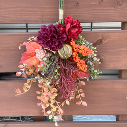 Mサイズ【ハロウィン・Autumn】アーティフィシャルフラワーのオータムスワッグ／ハロウィンスワッグ・飾り　2504 6枚目の画像