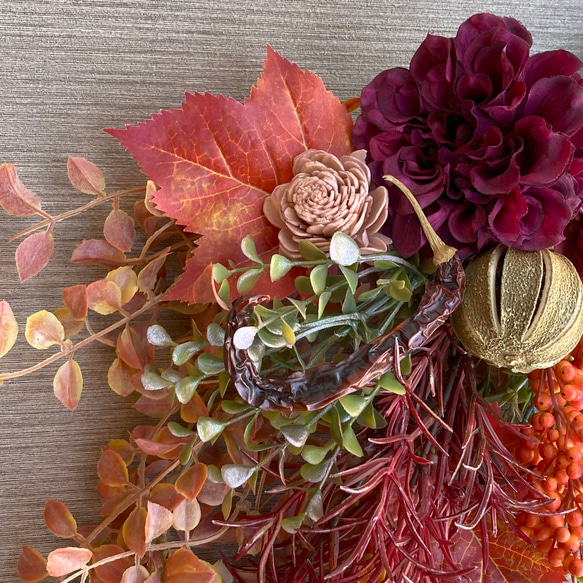 Mサイズ【ハロウィン・Autumn】アーティフィシャルフラワーのオータムスワッグ／ハロウィンスワッグ・飾り　2504 4枚目の画像