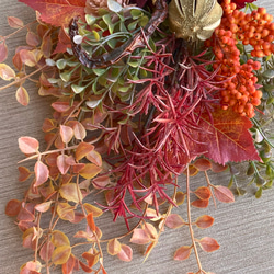 Mサイズ【ハロウィン・Autumn】アーティフィシャルフラワーのオータムスワッグ／ハロウィンスワッグ・飾り　2504 5枚目の画像