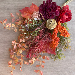 Mサイズ【ハロウィン・Autumn】アーティフィシャルフラワーのオータムスワッグ／ハロウィンスワッグ・飾り　2504 2枚目の画像