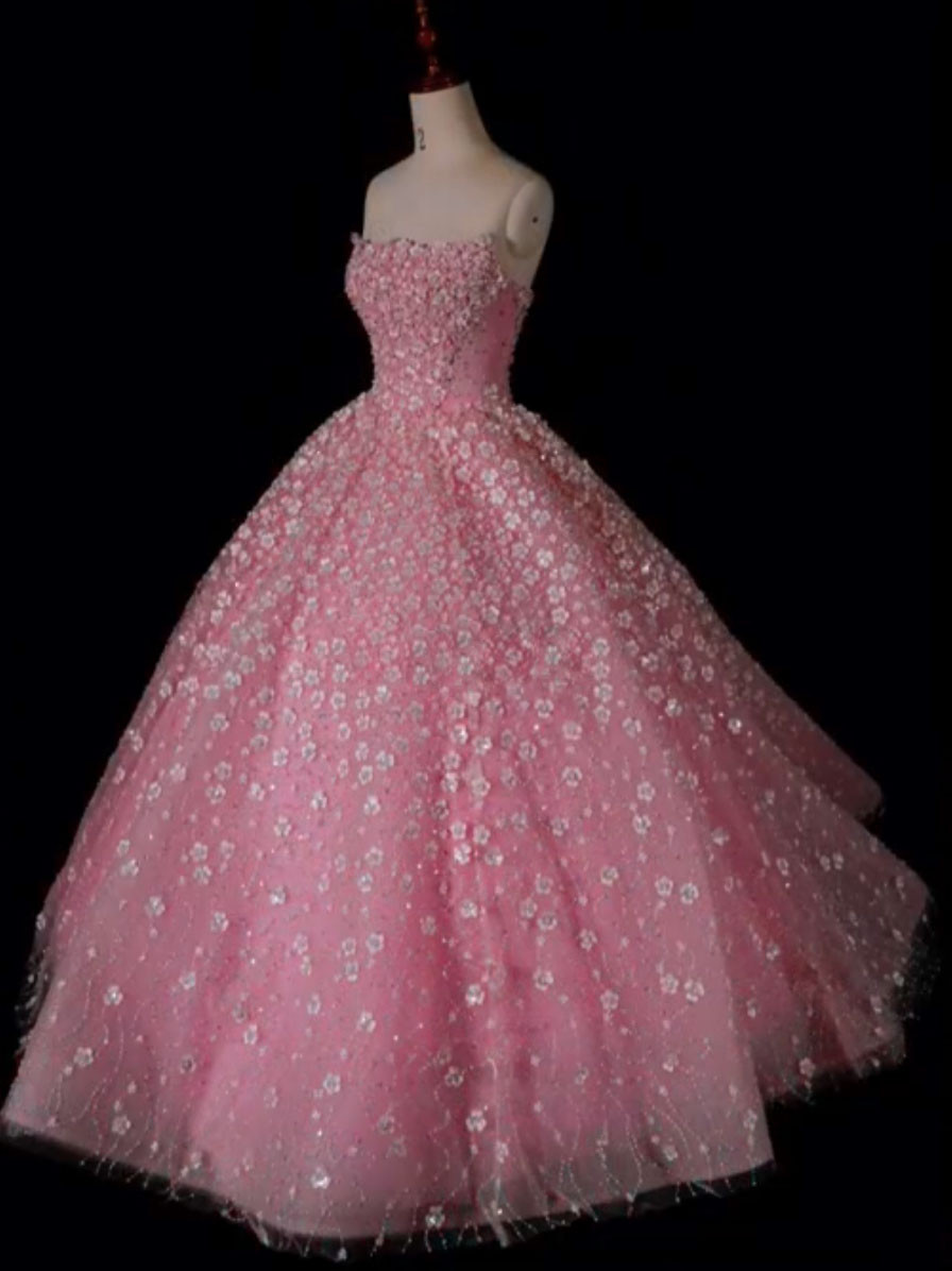 躊躇しない、今すぐ買う！チューブトップス　ピンクソフィア　可愛い小花　贅沢な全体総レース　ビスチェライン音楽会卒業式成人