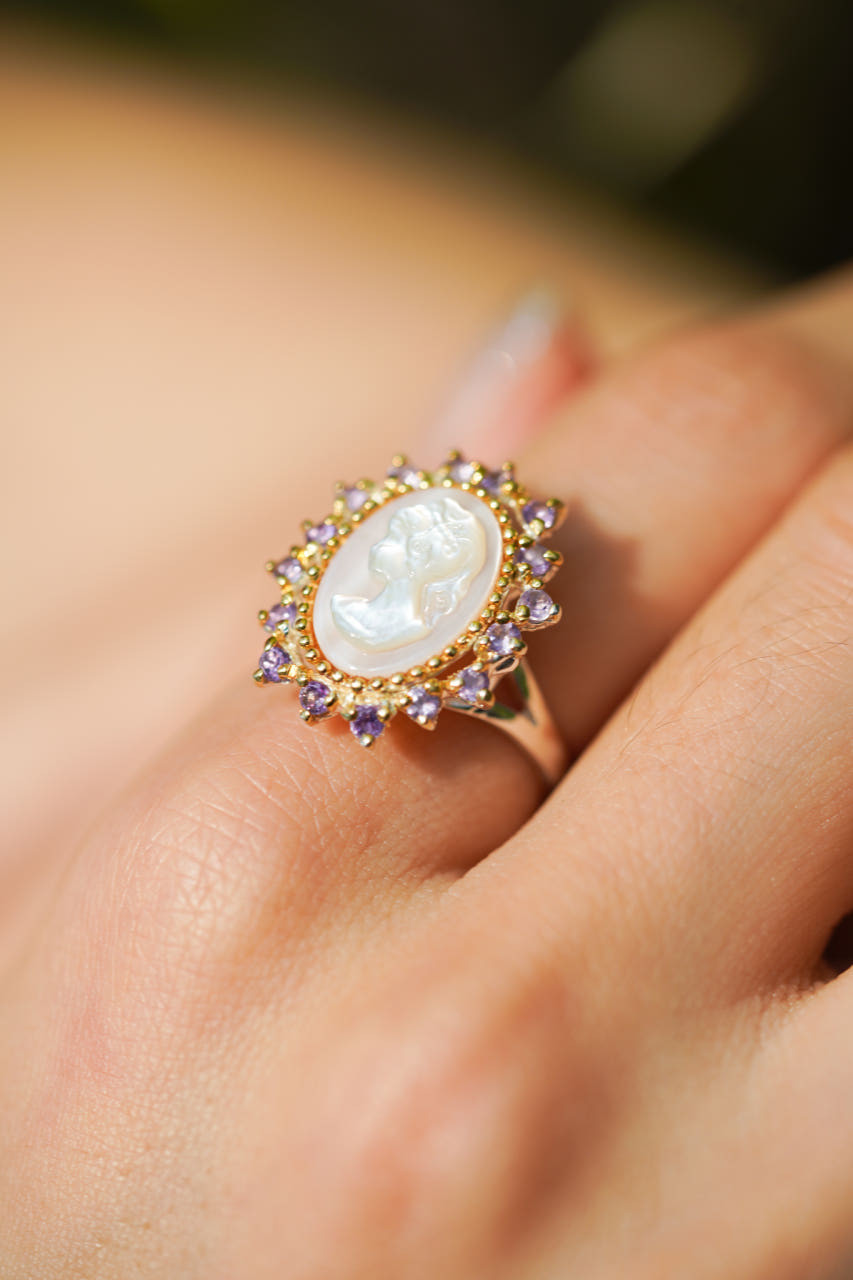 Hand Crafted Natural Amethyst Cameo Ring