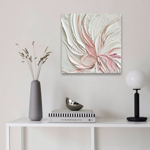 原画L・Garden・ピンクホワイト/モダンアート・北欧 インテリア