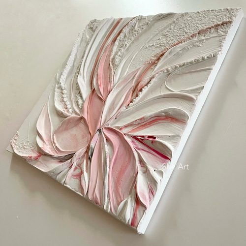 【手描き原画】現代アート/キャンバス/絵画/アート/モダン 原画L・Garden・ピンクホワイト/モダンアート・北欧 インテリア