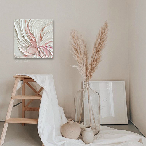 原画L・Garden・ピンクホワイト/モダンアート・北欧 インテリア