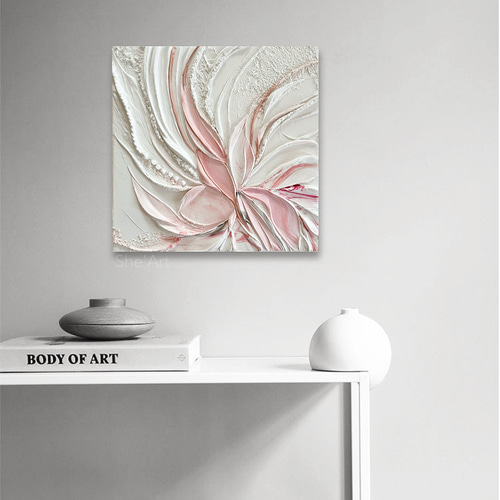 原画L・Garden・ピンクホワイト/モダンアート・北欧 インテリア