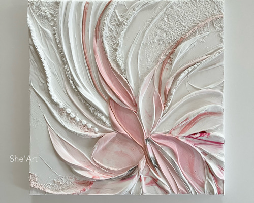 原画L・Garden・ピンクホワイト/モダンアート・北欧 インテリア