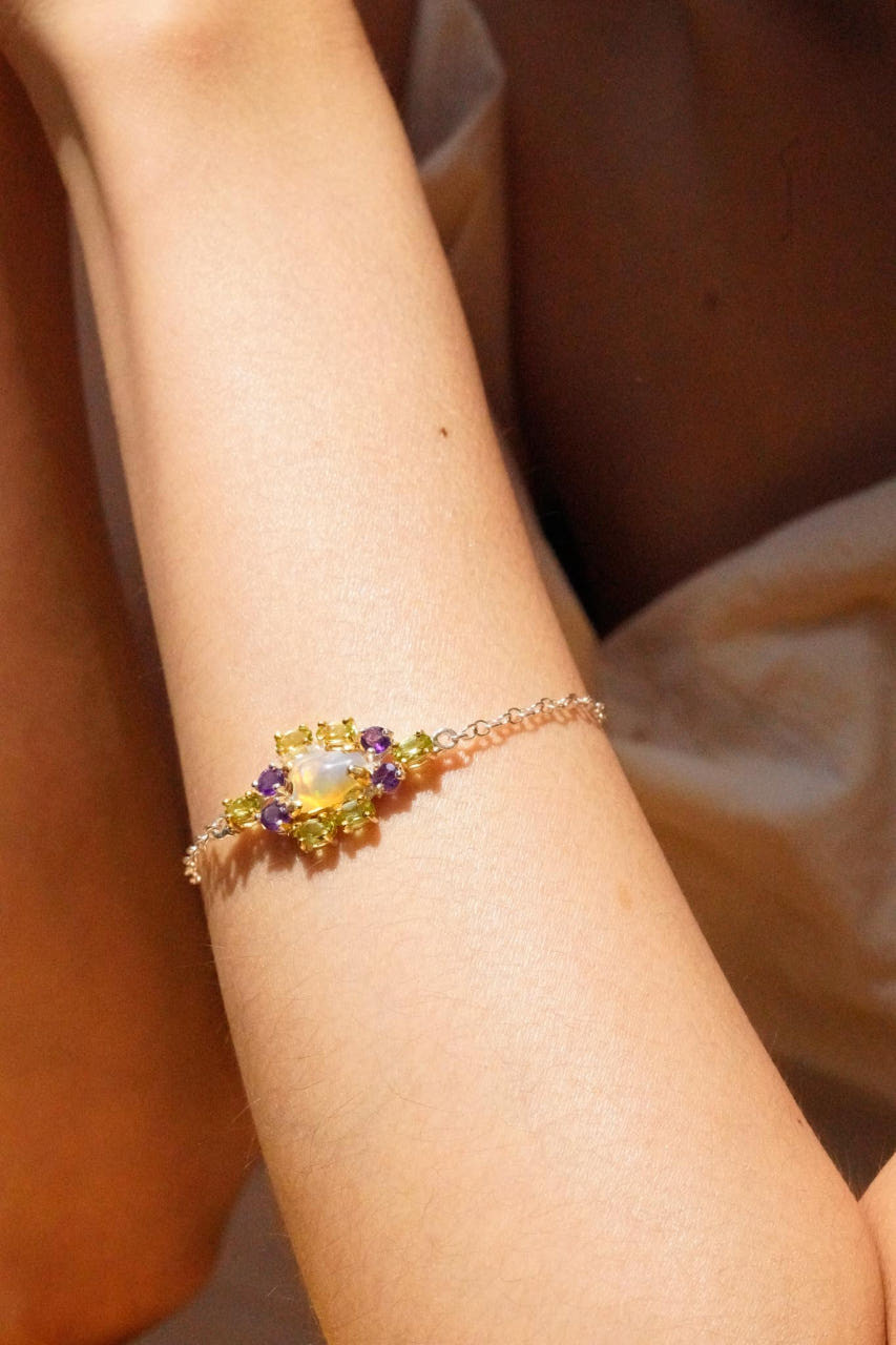 Hand Crafted Natural Peridot Amethyst Opal Bracelet