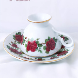 【受注制作】赤い薔薇のリース ティーセット(カップ＆ソーサー1点、19.4cmプレート1点)　ローズリース　レッド　 7枚目の画像