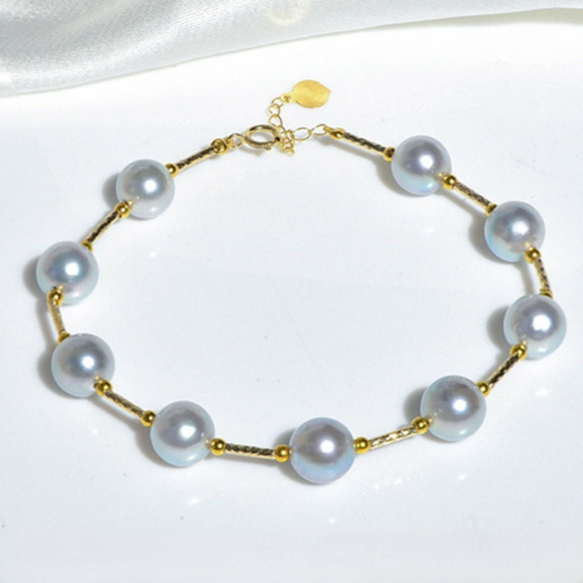 ルミナ 6.5-7.5mm 天然日本製アコヤ海水真珠ブレスレット 18Kゴールド カスミソウ ラウンドパールブレスレット エレガ