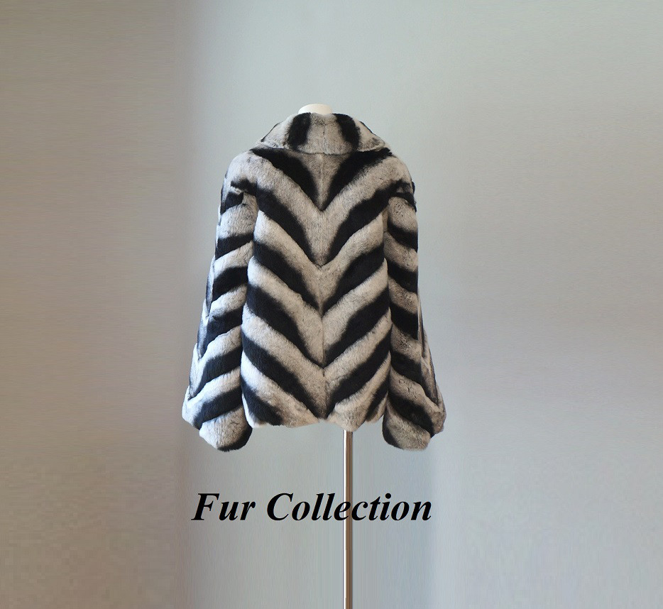 思わず触れたくなる質感☆　肉厚ふわふわ☆リアルファーコート新品　チンチラレッキスコート黒白グレー　モノトーンコート　癒し