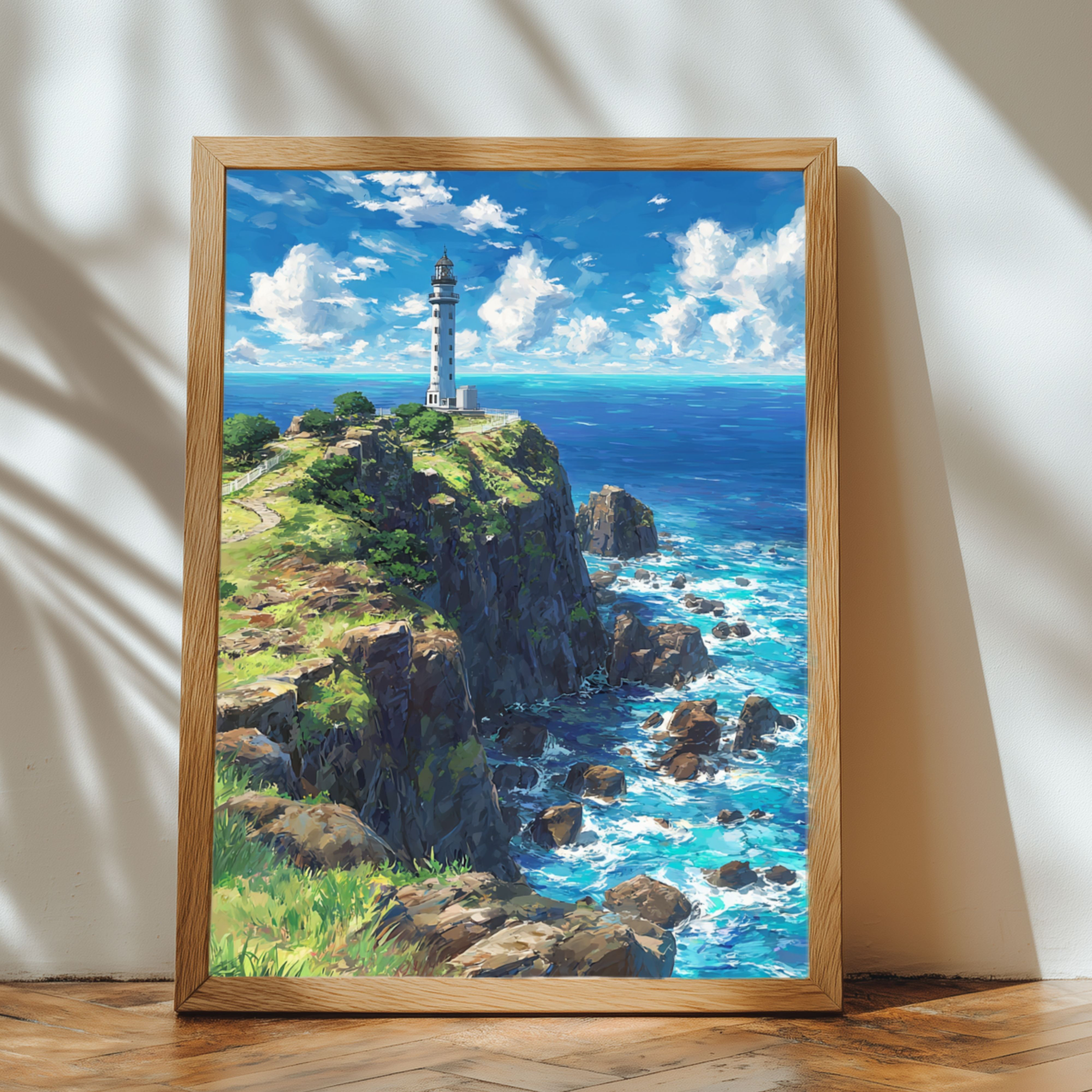 【90sオールド】灯台　風景画　フリンジ付き　ヴィンテージラグ　タペストリー 90sオールド】灯台 風景画 フリンジ付き ヴィンテージラグ タペストリー