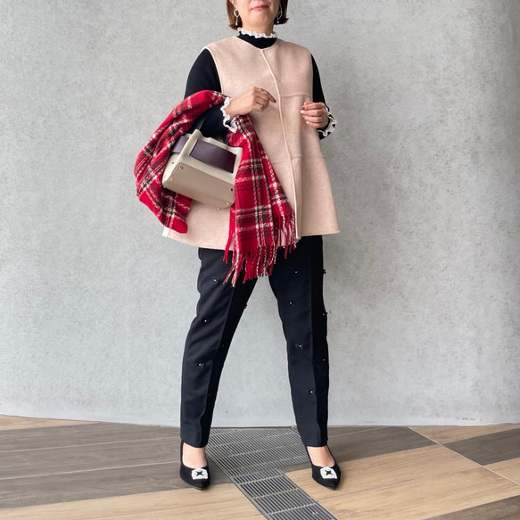 保温効果♡とろける肌触り♡184×70 大判チェックストール♡軽量 体型カバー 差し色 赤■KMC-147 841995 13枚目の画像