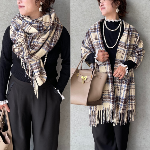 保温効果♡とろける肌触り♡184×70 大判チェックストール♡軽量 体型カバー 差し色 赤■KMC-147 841995 6枚目の画像