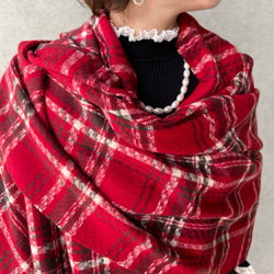 保温効果♡とろける肌触り♡184×70 大判チェックストール♡軽量 体型カバー 差し色 赤■KMC-147 841995 4枚目の画像