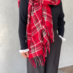保温効果♡とろける肌触り♡184×70 大判チェックストール♡軽量 体型カバー 差し色 赤■KMC-147 841995 17枚目の画像