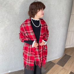 保温効果♡とろける肌触り♡184×70 大判チェックストール♡軽量 体型カバー 差し色 赤■KMC-147 841995 15枚目の画像