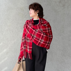 保温効果♡とろける肌触り♡184×70 大判チェックストール♡軽量 体型カバー 差し色 赤■KMC-147 841995 9枚目の画像