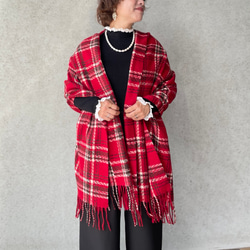 保温効果♡とろける肌触り♡184×70 大判チェックストール♡軽量 体型カバー 差し色 赤■KMC-147 841995 2枚目の画像