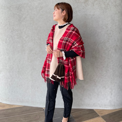 保温効果♡とろける肌触り♡184×70 大判チェックストール♡軽量 体型カバー 差し色 赤■KMC-147 841995 12枚目の画像