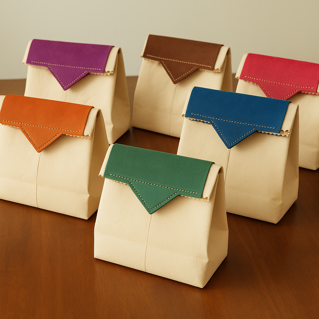 ヌメ革 紙袋風サブバッグ｜マグネット開閉 持ち手カラー変更可 本革 トートバッグ ランチバッグ 　折りたためる