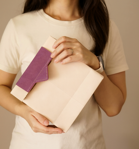 ヌメ革 紙袋風サブバッグ｜マグネット開閉 持ち手カラー変更可 本革 トートバッグ ランチバッグ 　折りたためる