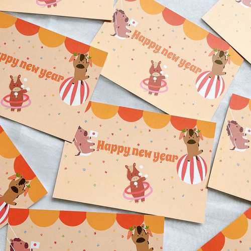 謹賀新年 年賀状 20枚入り スノードーム ピンク お正月 私製はがき