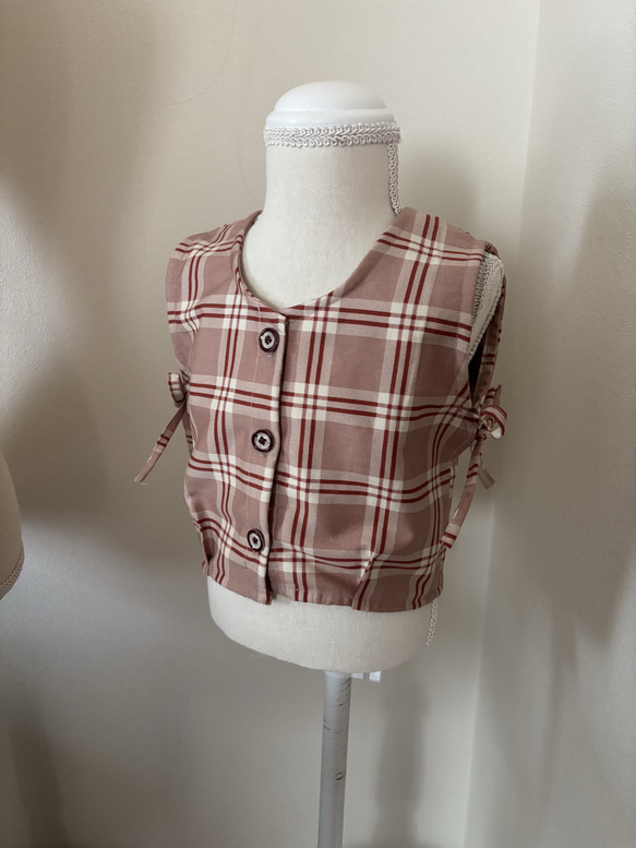 kids vest ⭐︎ タータンチェック柄サイドリボンベスト　子供服　秋冬服　ベビー服　80 90 100 110 4枚目の画像