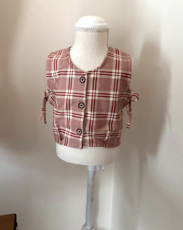 kids vest ⭐︎ タータンチェック柄サイドリボンベスト　子供服　秋冬服　ベビー服　80 90 100 110 1枚目の画像