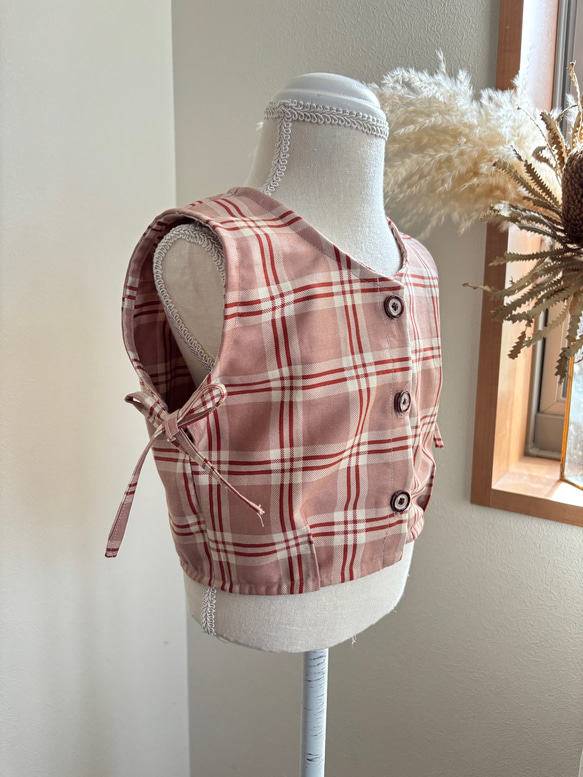 kids vest ⭐︎ タータンチェック柄サイドリボンベスト　子供服　秋冬服　ベビー服　80 90 100 110 5枚目の画像