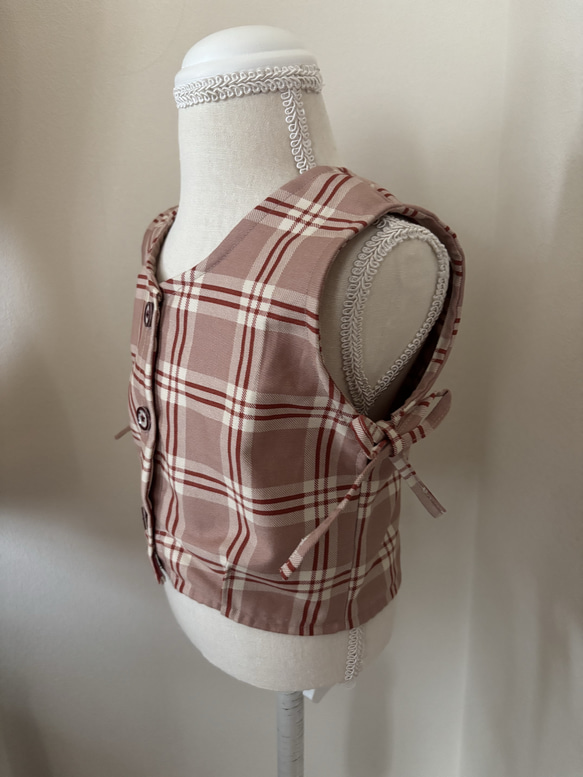kids vest ⭐︎ タータンチェック柄サイドリボンベスト　子供服　秋冬服　ベビー服　80 90 100 110 2枚目の画像