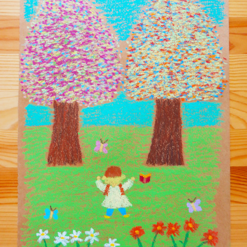 原画 「自然のエネルギーチャージ」 自然 木 色 癒やし 優しい 絵画