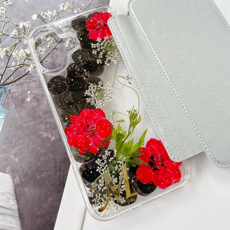 手帳型押し花スマホケース、5色、紫陽花、全機種対応、iPhone17、iPhone17Pro、iPhone16