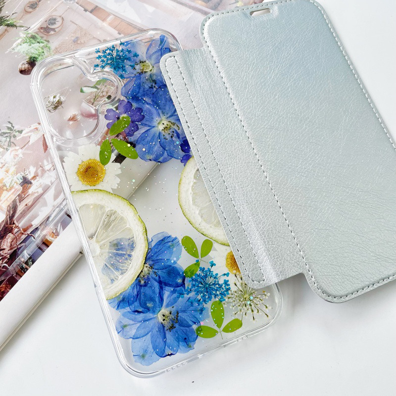 5色、手帳型押し花スマホケース、レモン、全機種対応、iPhone17、iPhone17Pro、iPhone16